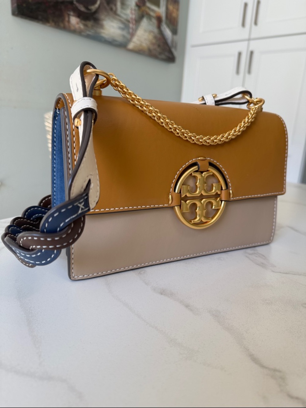 Tory Burch Large Miller Color-Block Shoulder Bag with Two Tone Braided Strap